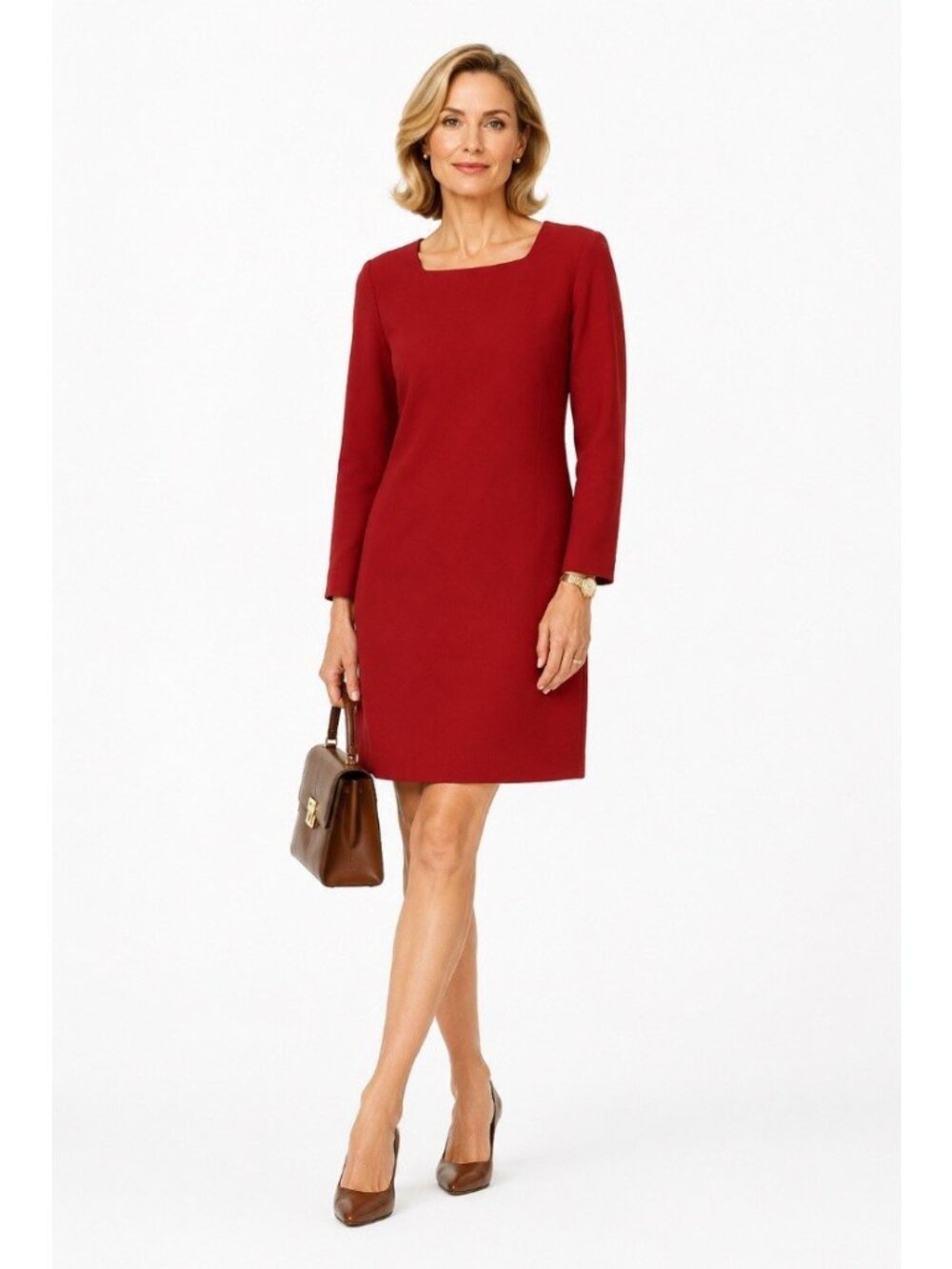 Talbots Womens Dress Sz 14 Square Neck Sheath Red classic career